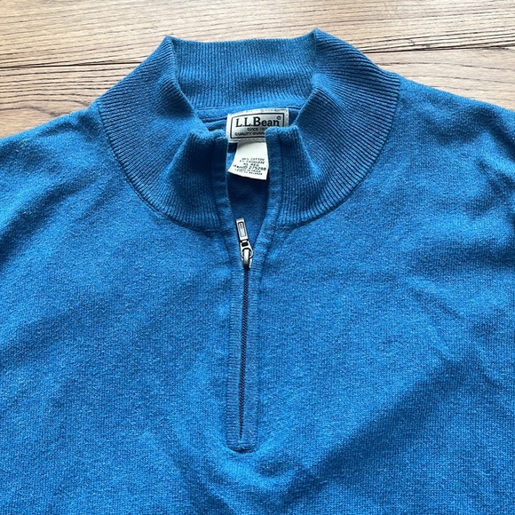 LL Bean Mens Size XL  Blue Cotton Cashmere Blend 1/4 Zip Sweater - Picture 3 of 10